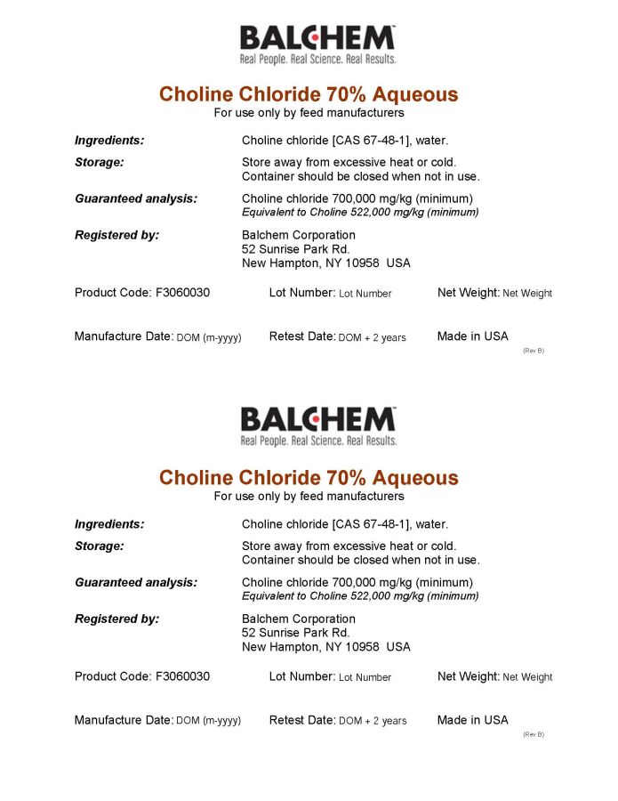 70% Choline Chloride (Balchem)
