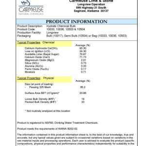 Hydrated Lime (Carmeuse Lime & Stone)