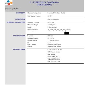 L-Lysine 55% (Feed Grade) (CJ Bio America) (PENDING & DROPSHIP)
